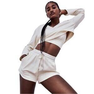 For Love and Lemons Morgan High Waisted Drawstring Sweat Shorts in Cream XS, NWT